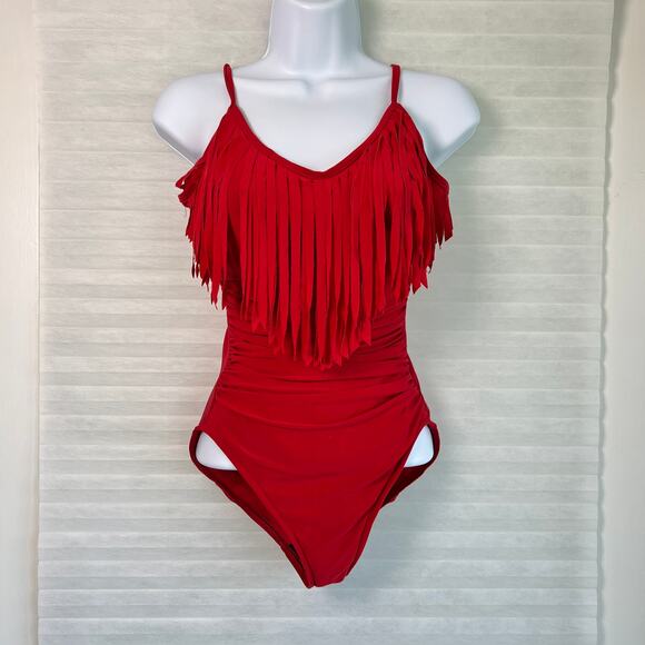MAGICSUIT Rouge Red Blaire Fringed Underwire One-Piece Bathing Suit Size 8 - Picture 1 of 6